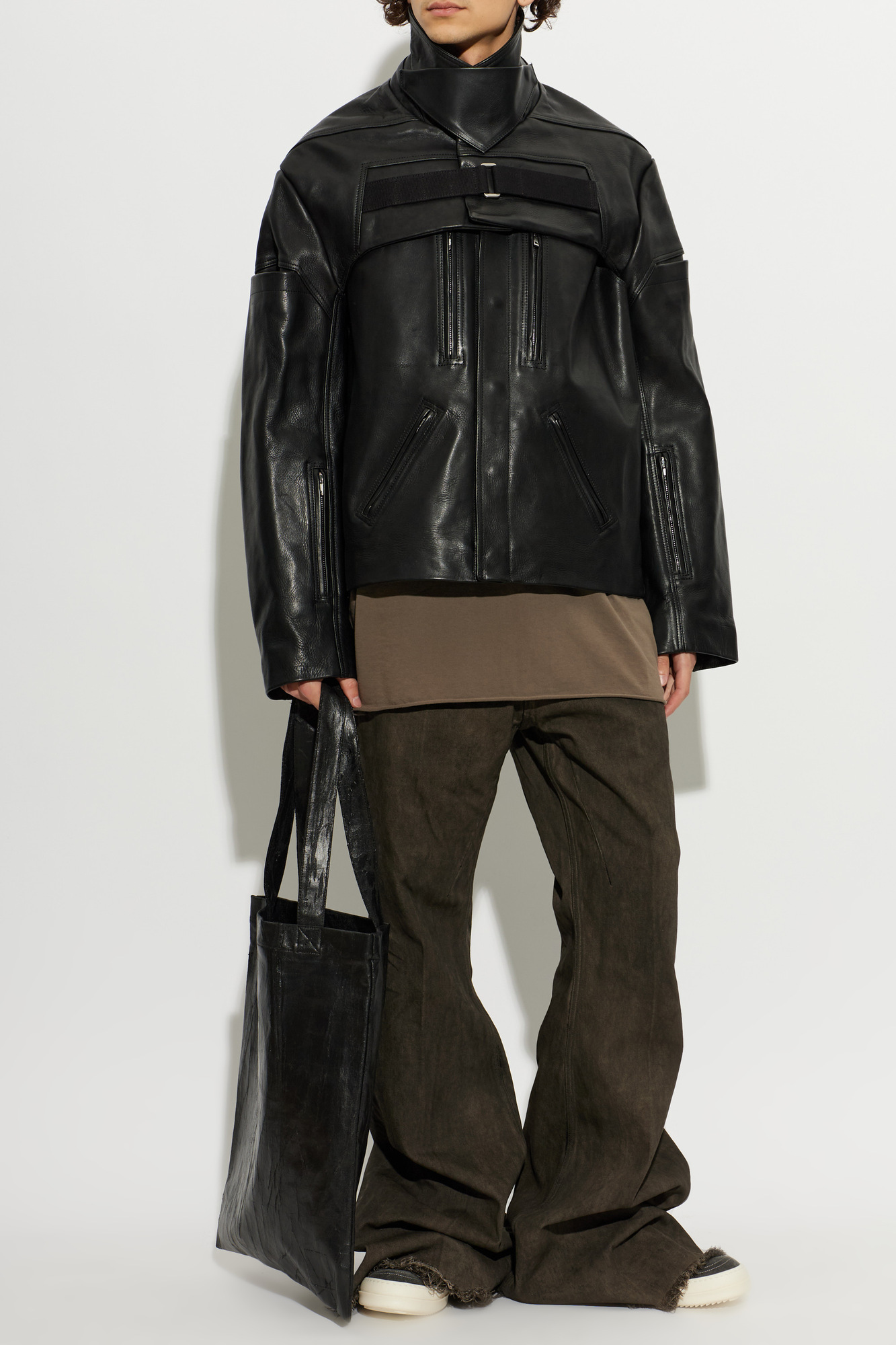 Leather Jacket With Collar, Men's, Black