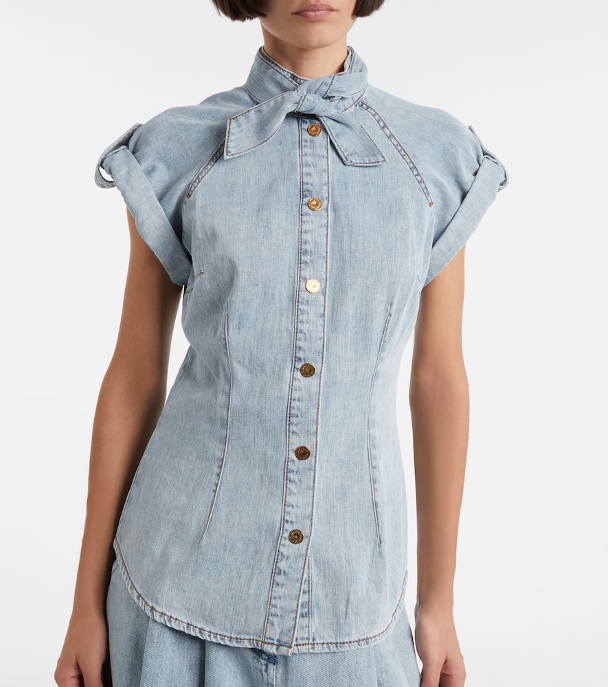 Tie-neck denim shirt