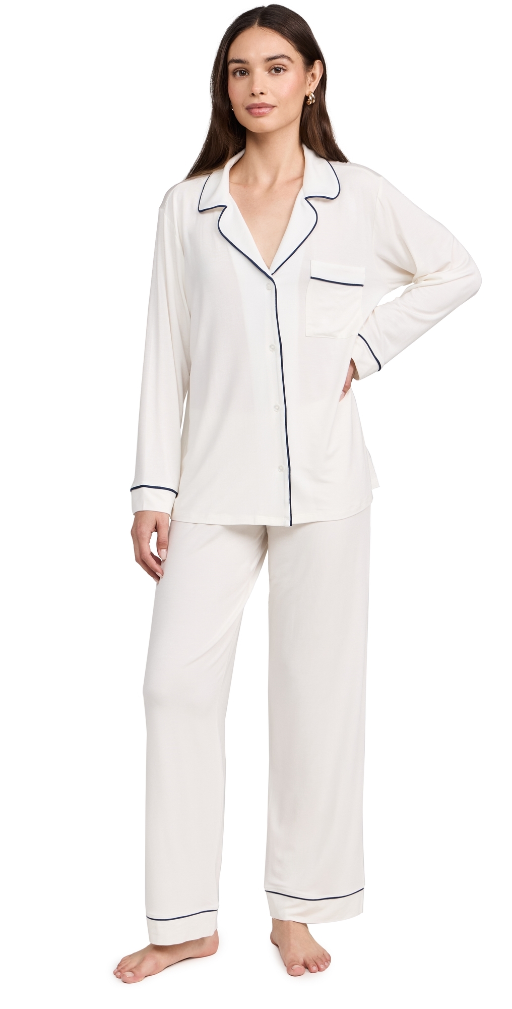 Gisele The Long Pajama Set Pure Ivory/Navy