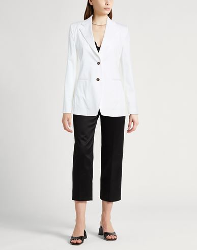 Woman Blazer White Size 10 Cotton, Elastane