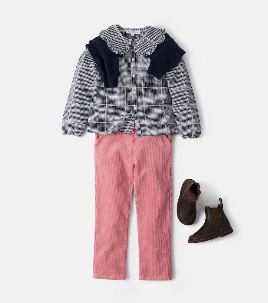 Checked lace-trimmed cotton jacket