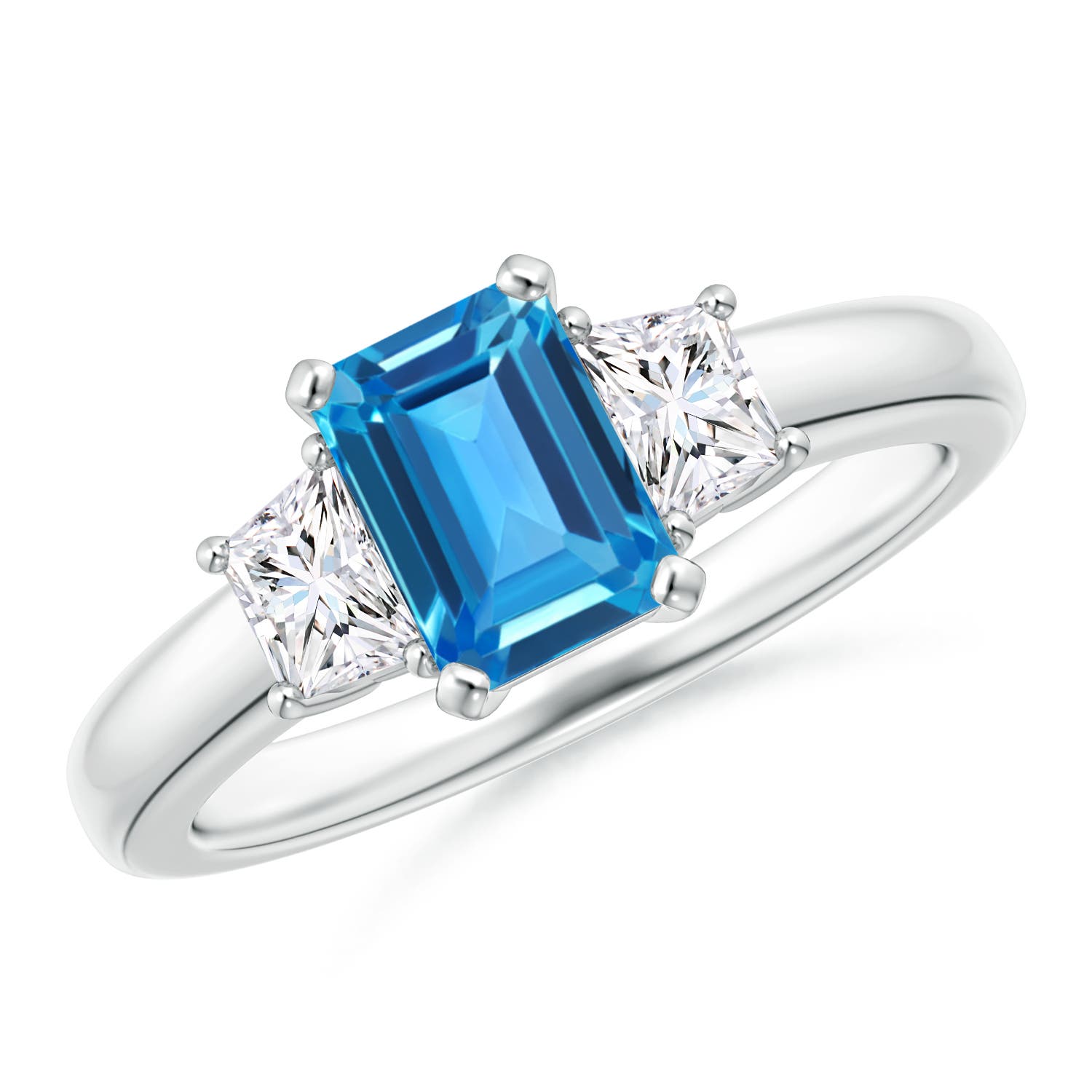 Angara 1.2 Carats Swiss Blue Topaz and Diamond Three Stone Ring in Platinum