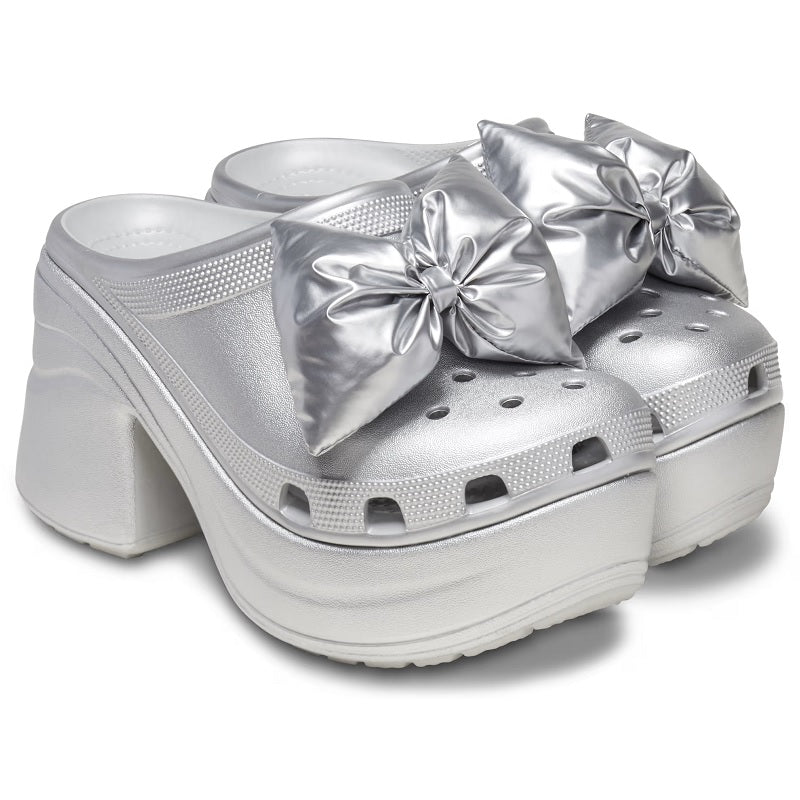 (WMNS) Siren Metallic Bow Clogs 'Silver'