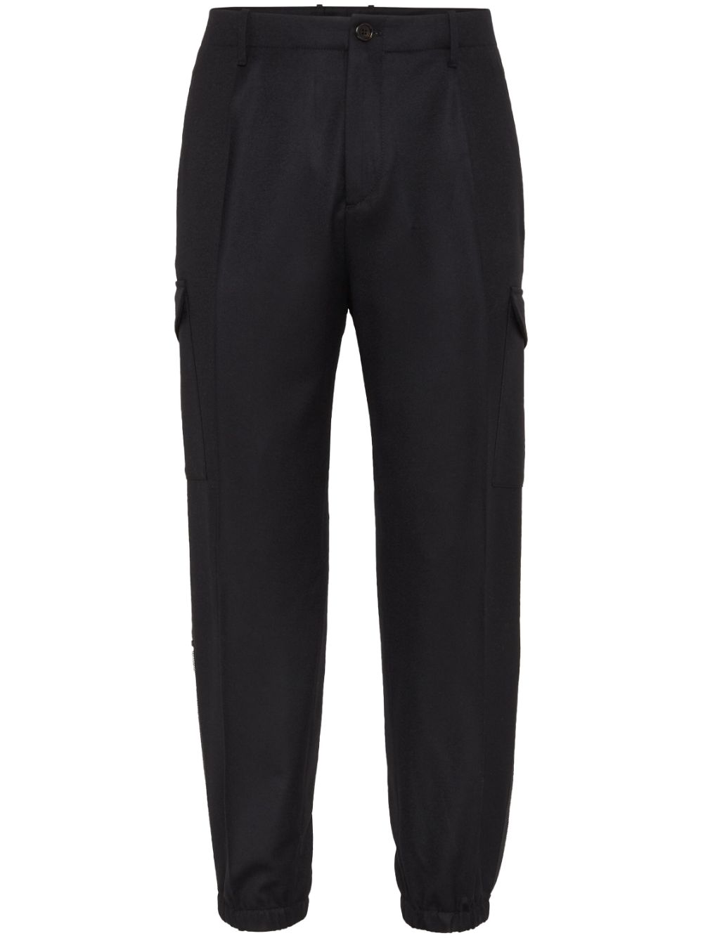Cargo-pocket wool tapered trousers - Black