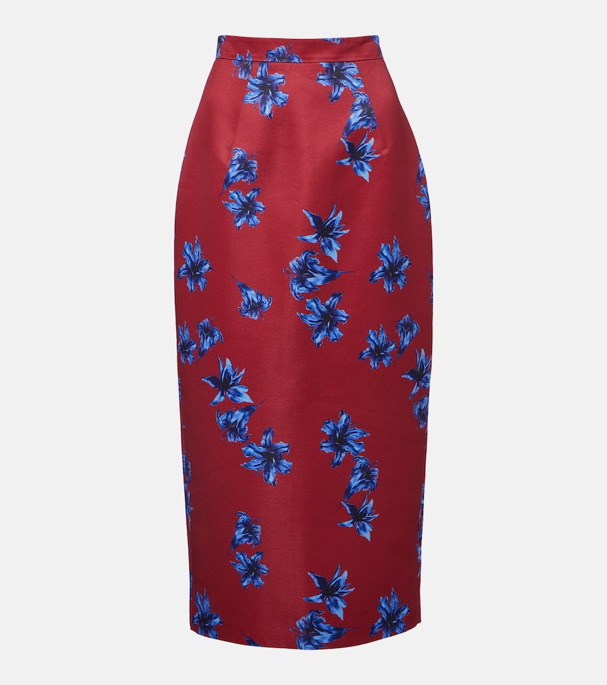 Lorelei floral duchess satin pencil skirt