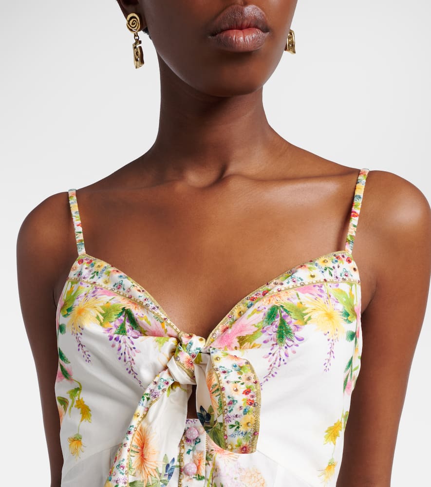 Bow-detail floral cotton minidress