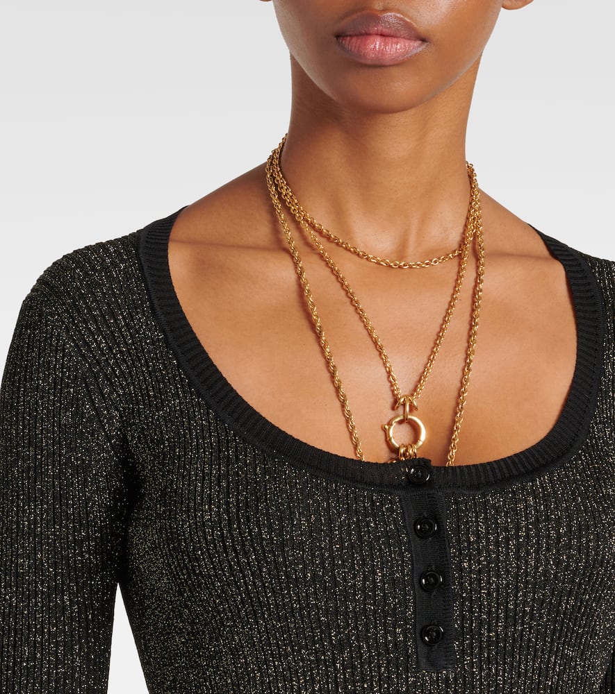 Chloé Ribbed-knit lurex Henley shirt