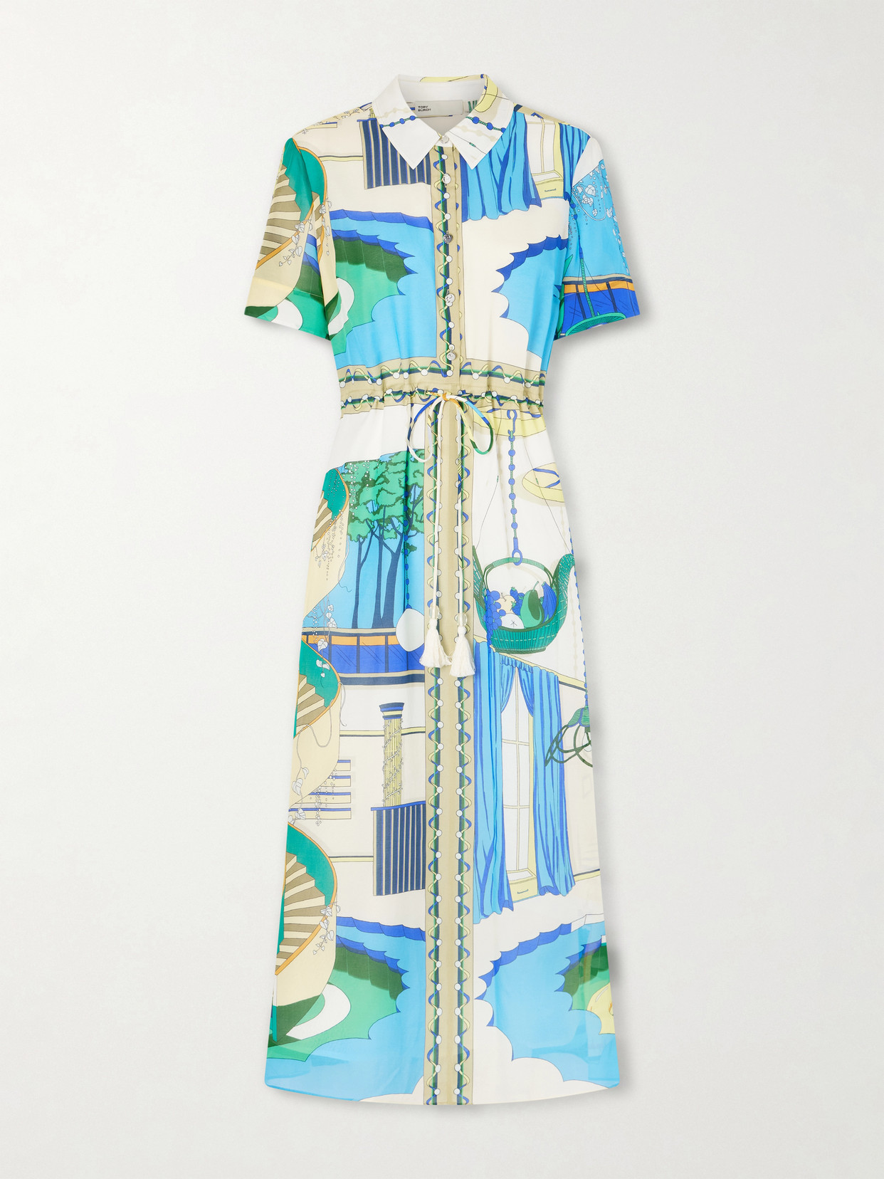 Belted Printed Silk And Cotton-blend Maxi Dress - Multi