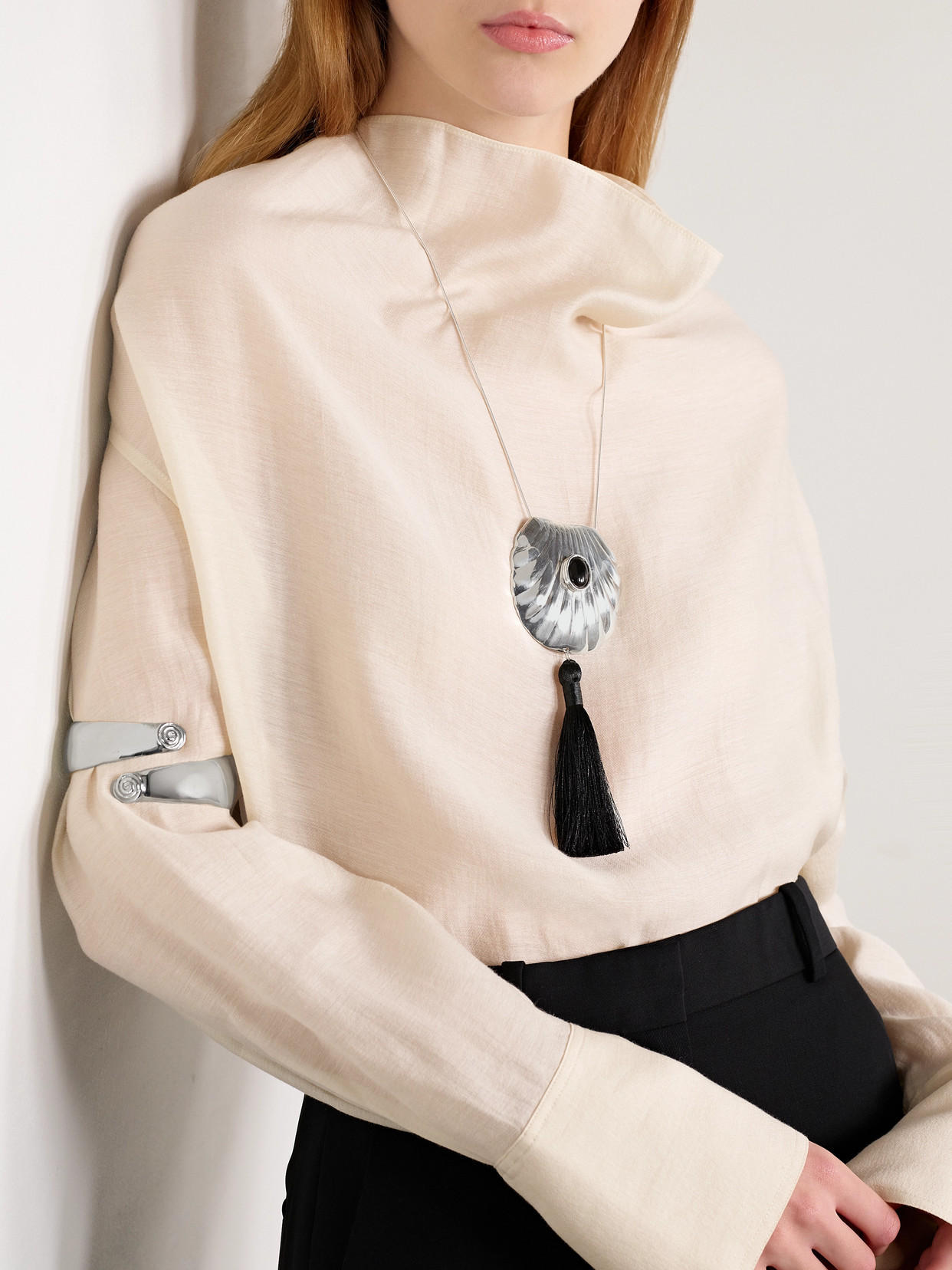 Petra Silver-tone Onyx Necklace - Black