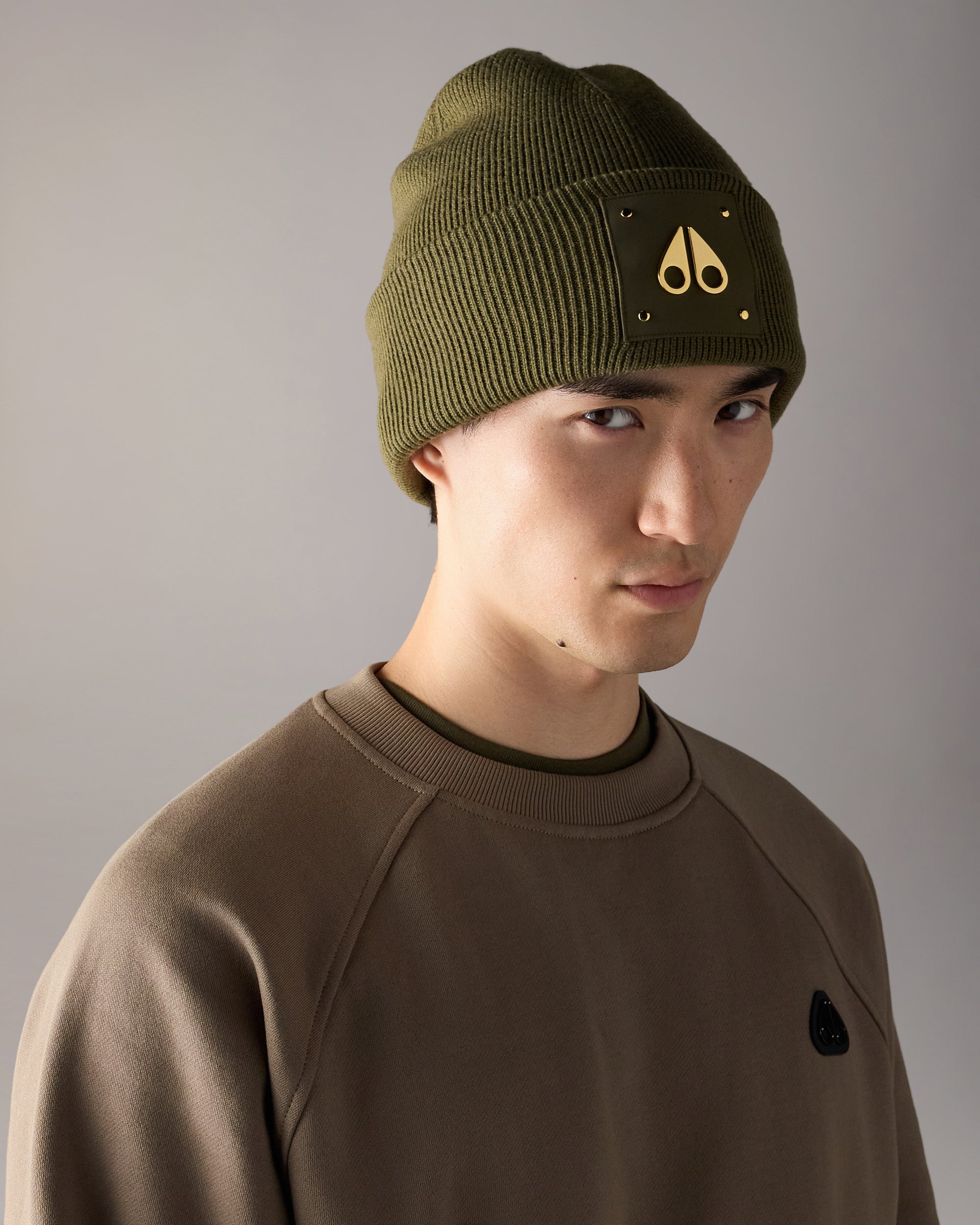 Moose Knuckles - Women's Gold Series Logo Icon Wool Beanie - Color: Combat