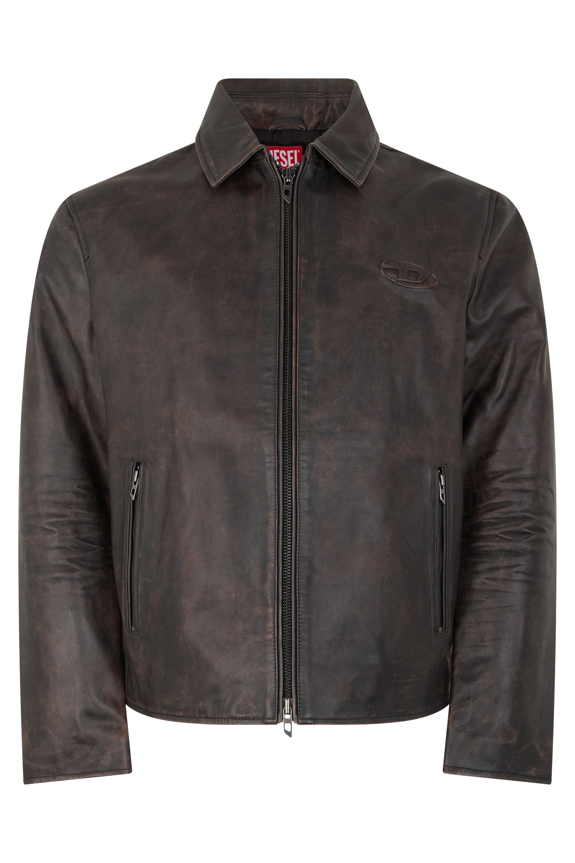 Leather Zipper Jacket with Shirt Collar
