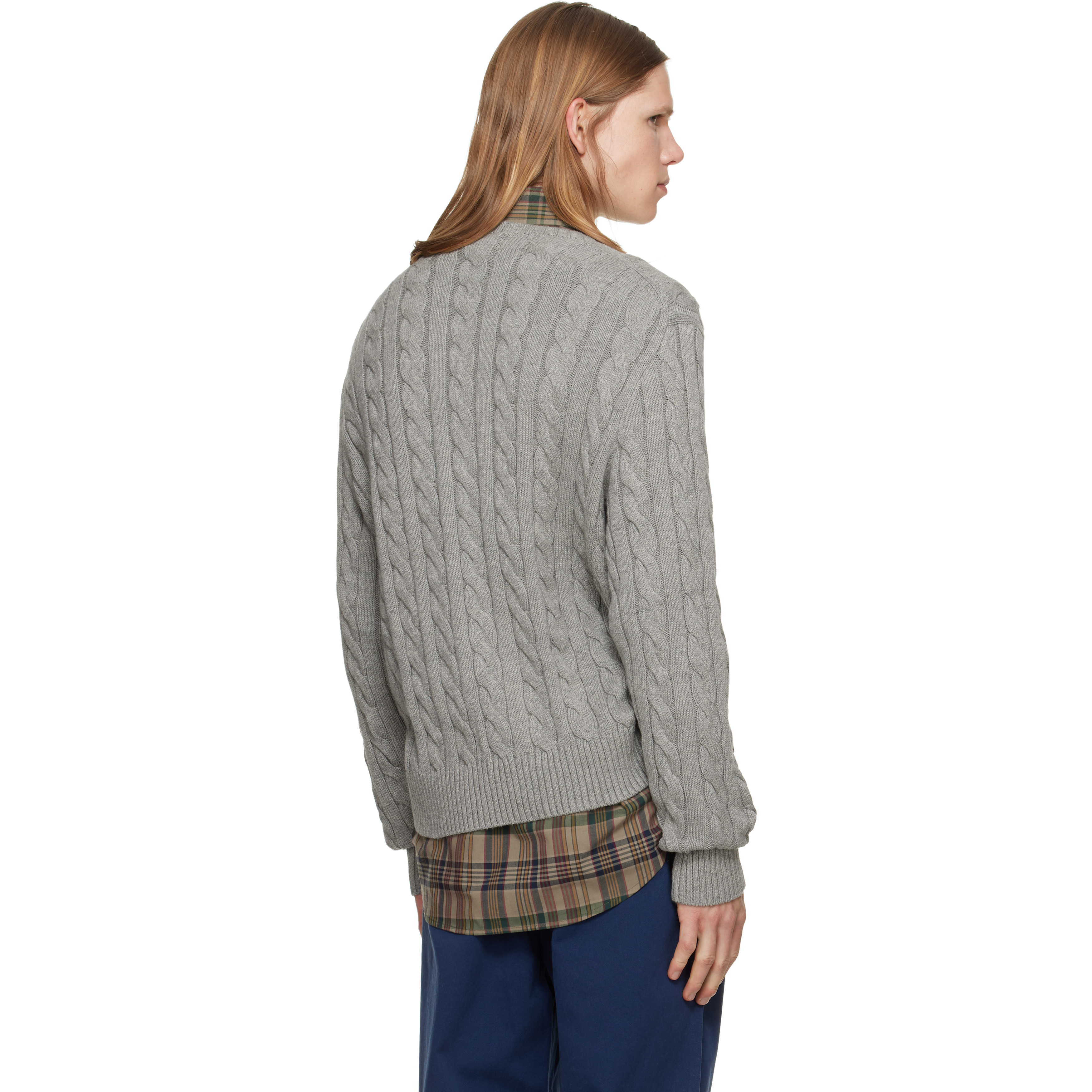 Gray Cable-Knit Cotton Sweater