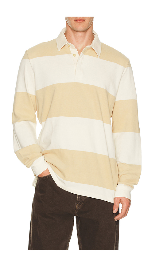 Marine Layer Sueded Rugby Polo in Cream. M. Also in L, S, XL/1X
