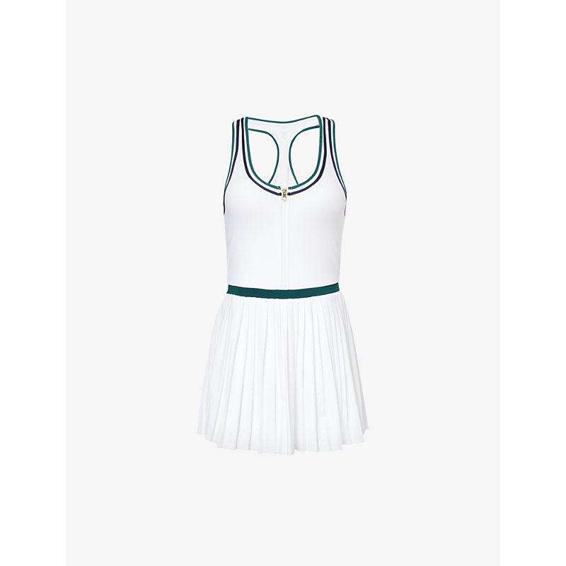Womens White/ Forest Jane Scoop-neck Recycled-polyester Blend Mini Dress L