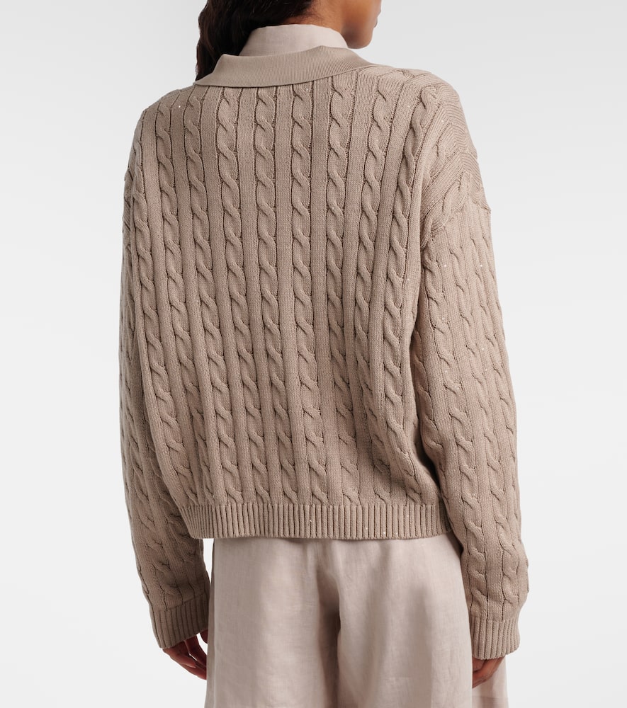 Cable-knit cotton-blend polo sweater