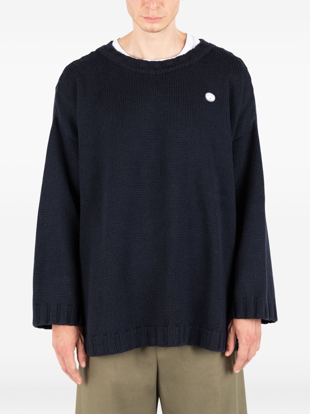 Logo-patch wide-sleeve sweater - Blue