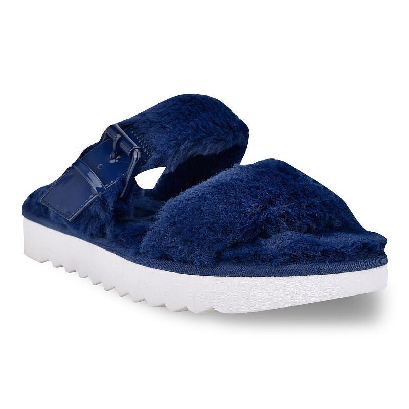 Funkie Sandals Women's Cobalt Blue Faux Fur Slip-On Slide JOBB179