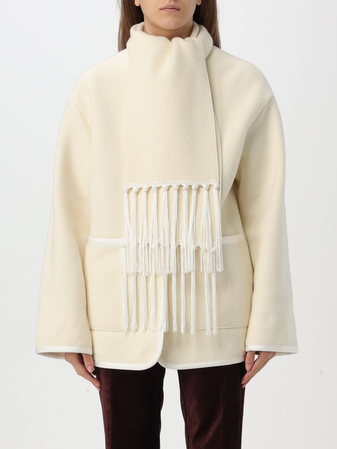 Scarf-detail coat - White