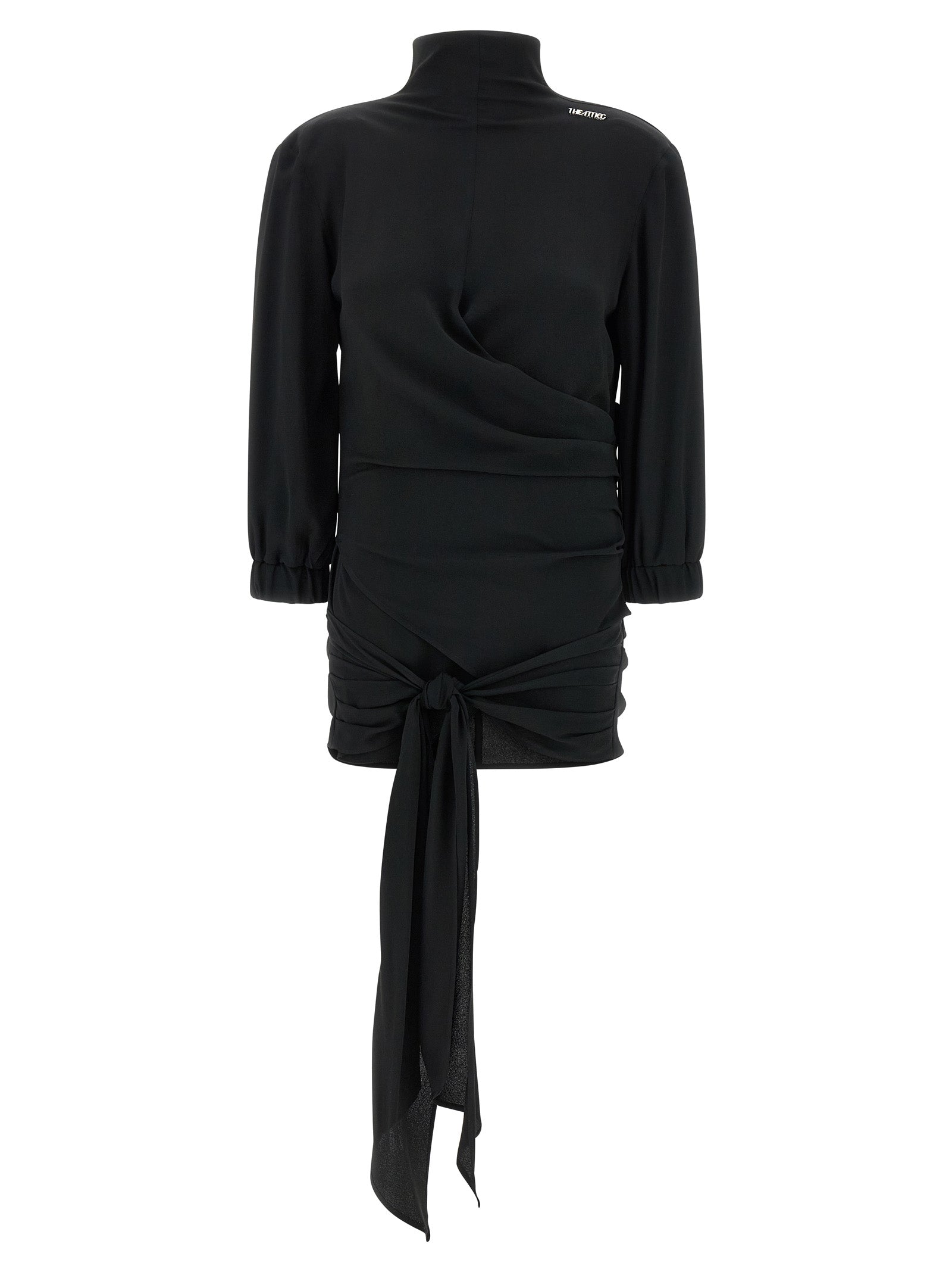 Silk Blend Crepe with Waist Tie Blouse — Black