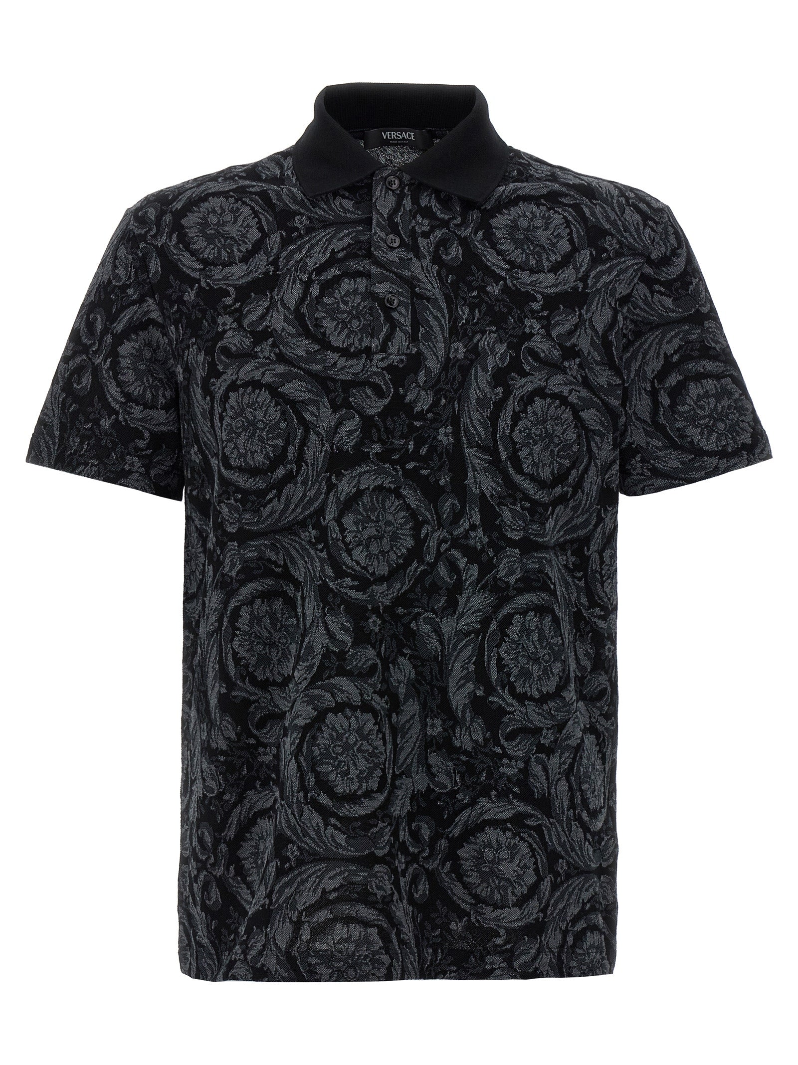 Baroque Jacquard Cotton Polo Shirt — Black