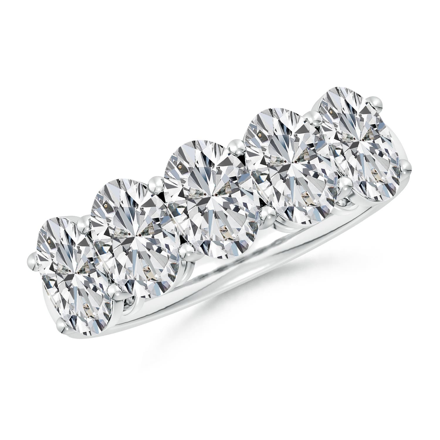 Angara 3.8 Carats Prong-Set Oval Diamond Five Stone Wedding Ring in Silver