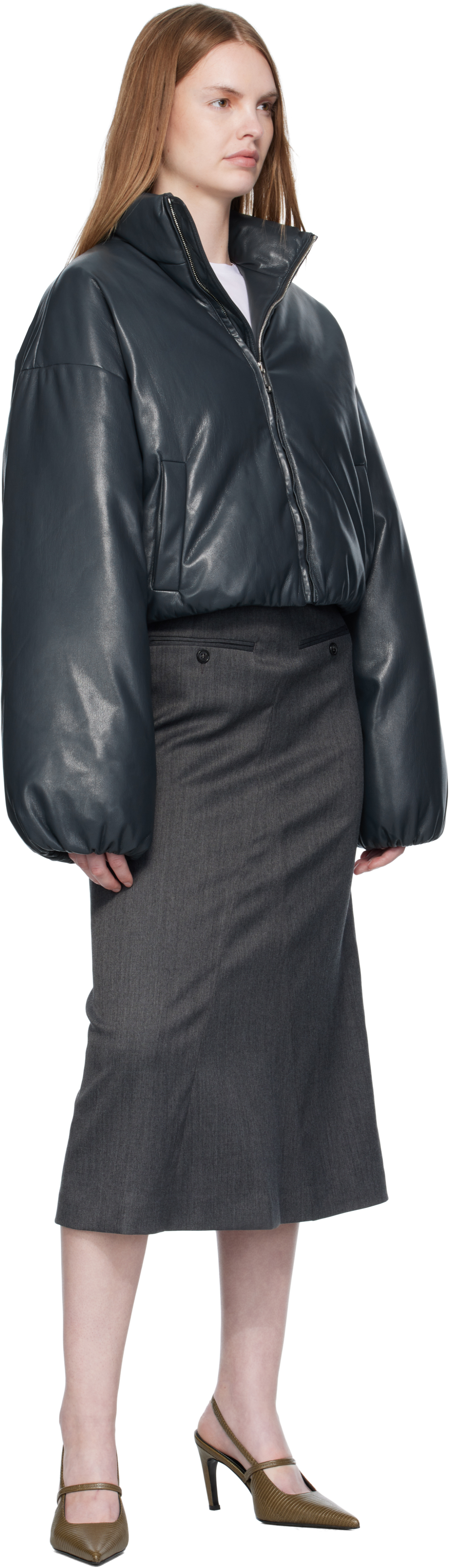 Black Lilima Down Vegan Leather Jacket