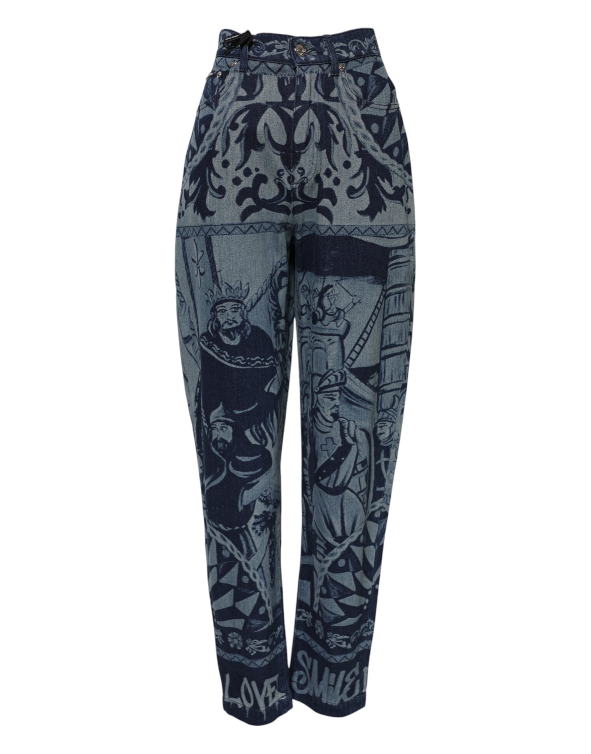 Graphic Print Tapered Jeans — Blue
