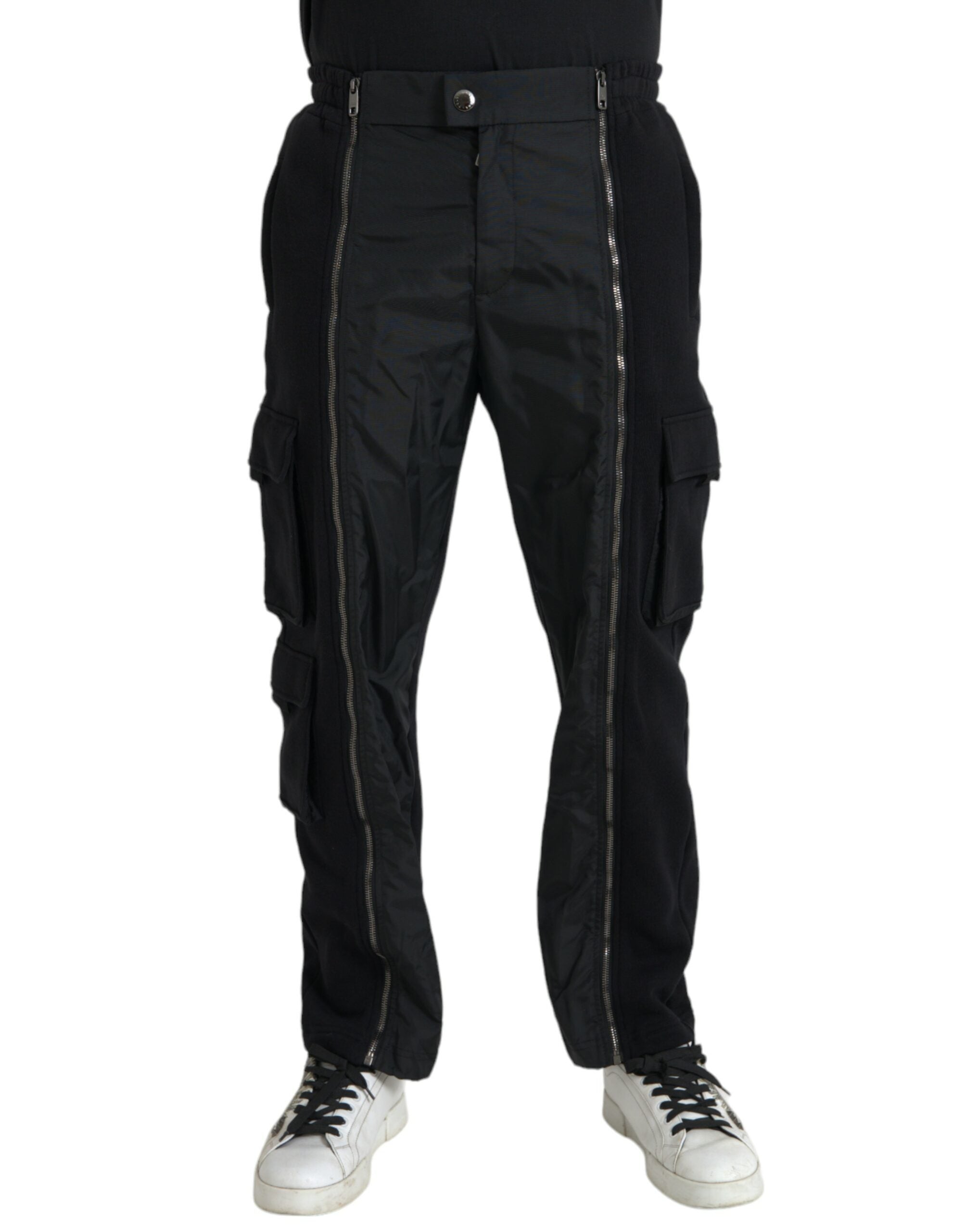Zip-Detail Cotton Blend Cargo Pants — Black