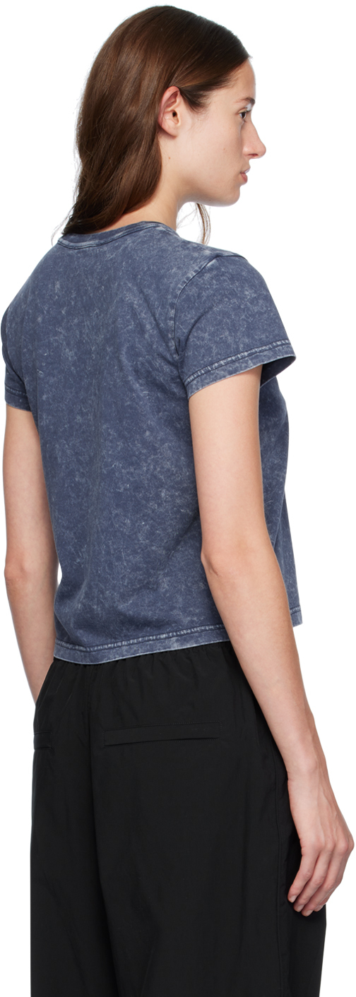 alexanderwang.t 여성 네이비 슈렁큰 퍼프 로고 티셔츠 242214F110017