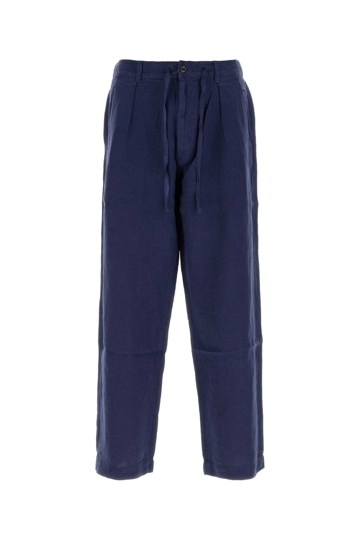 Pleated Linen Trousers — Navy