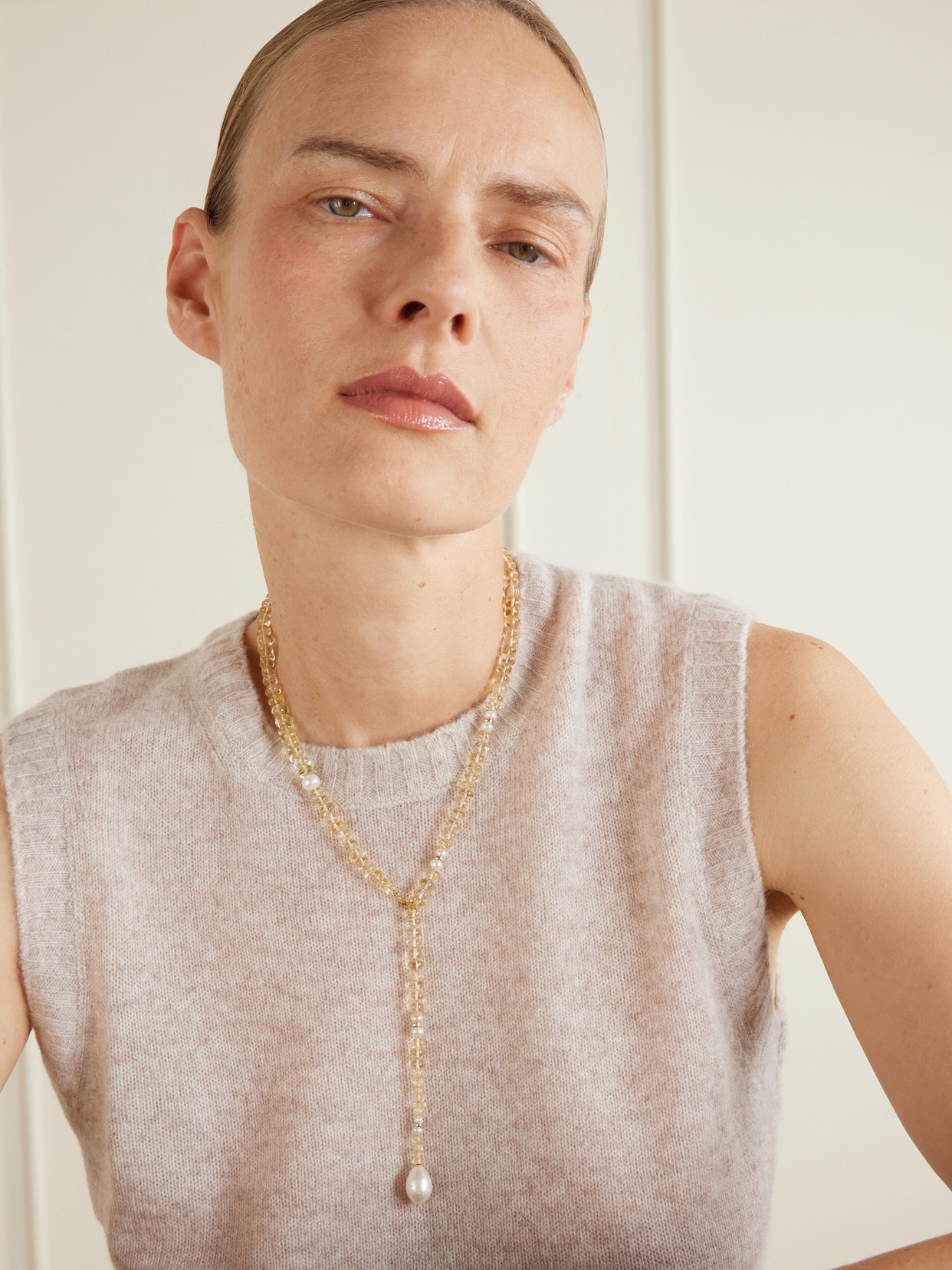Solstice Sautoir 14-karat Gold, Pearl And Citrine Beaded Necklace - One size