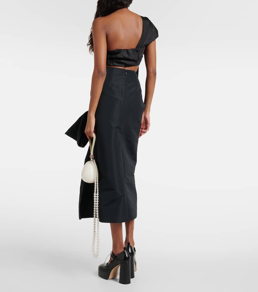 Floral-appliqué draped crop top