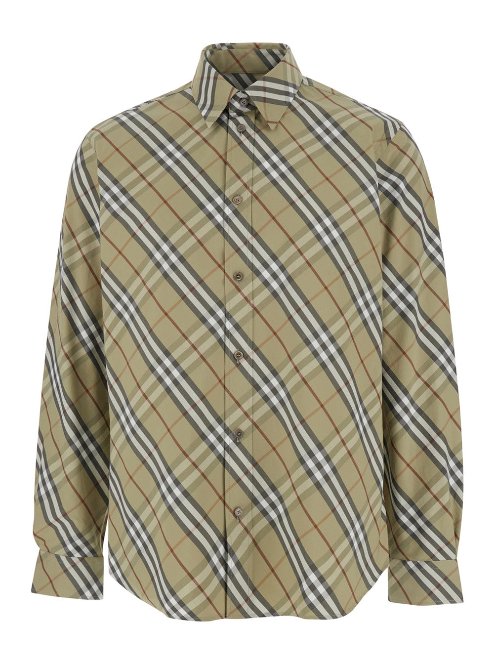 Check Cotton Shirt — Beige