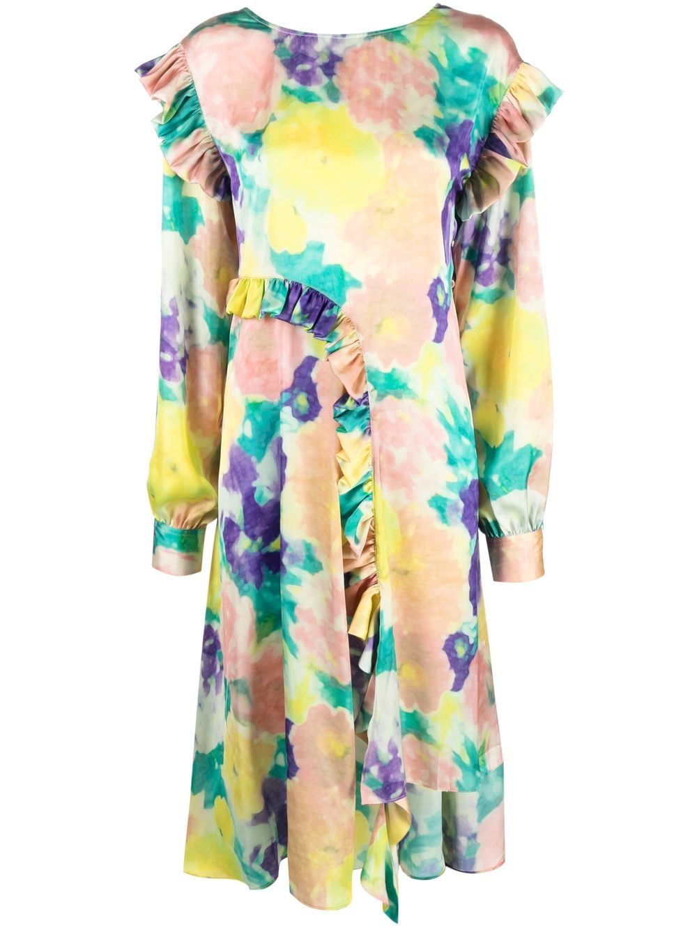 Floral-print long-sleeved maxi dress - Yellow