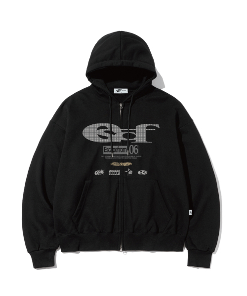 Pattern ESCF Logo Collage Print Two-Way Hoodie Zip-Up