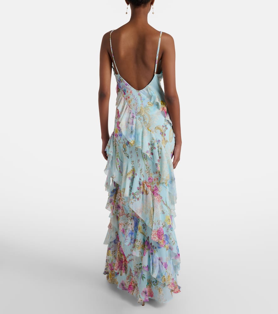Floral ruffled silk slip dress