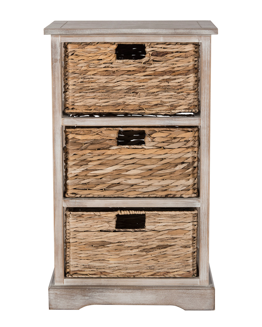 Halle 3-Wicker & Grey Basket Storage Side Table
