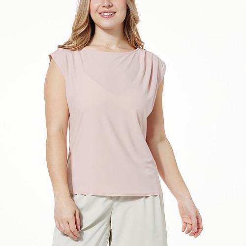 Jaclyn Smith Pleated Drape Cap-Sleeve Top - Red