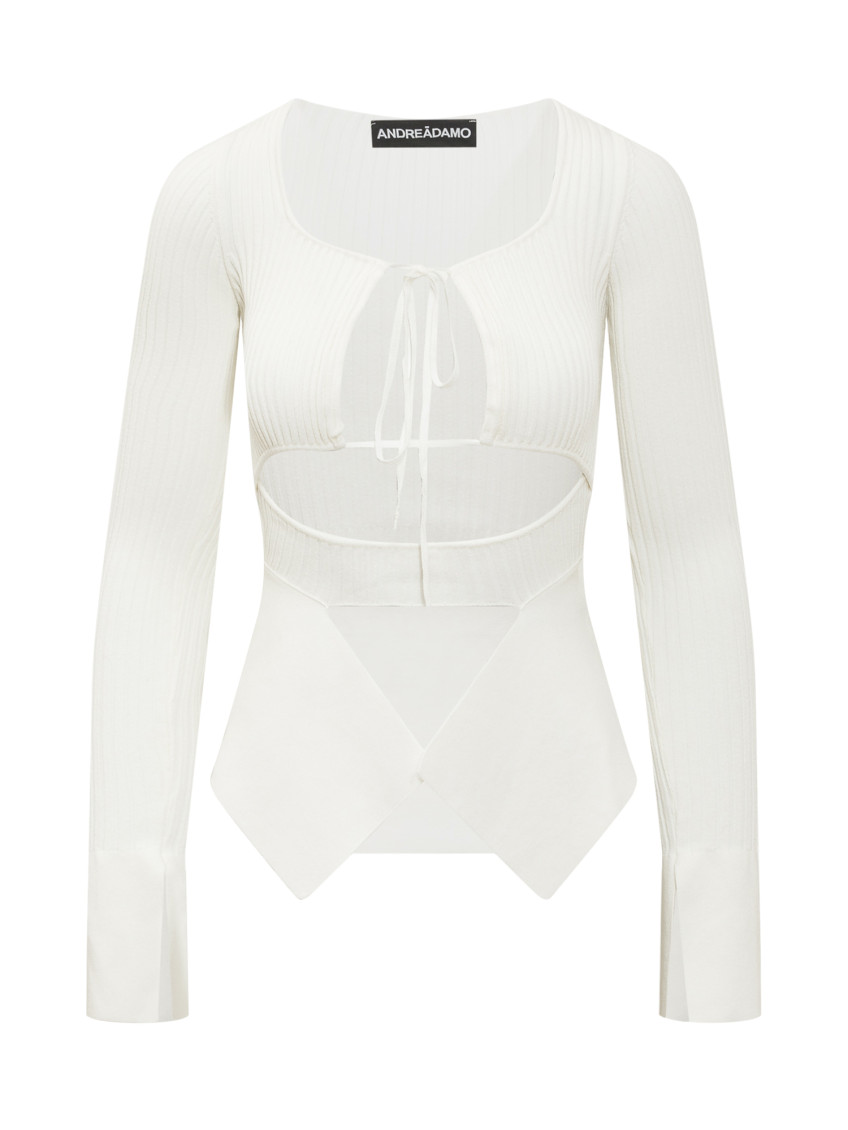 White Knitted Scoop Neck Top