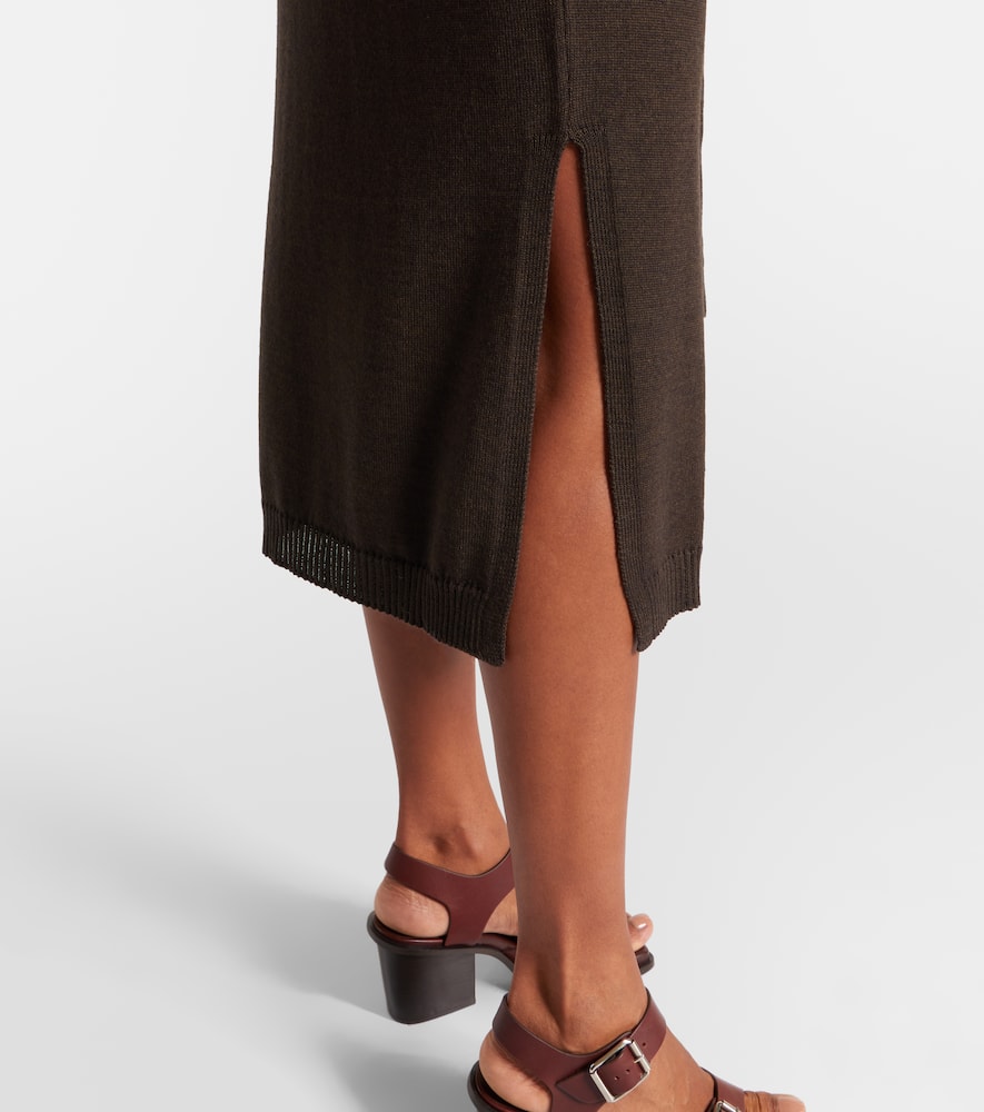 Trompe L'ail wool-blend midi skirt