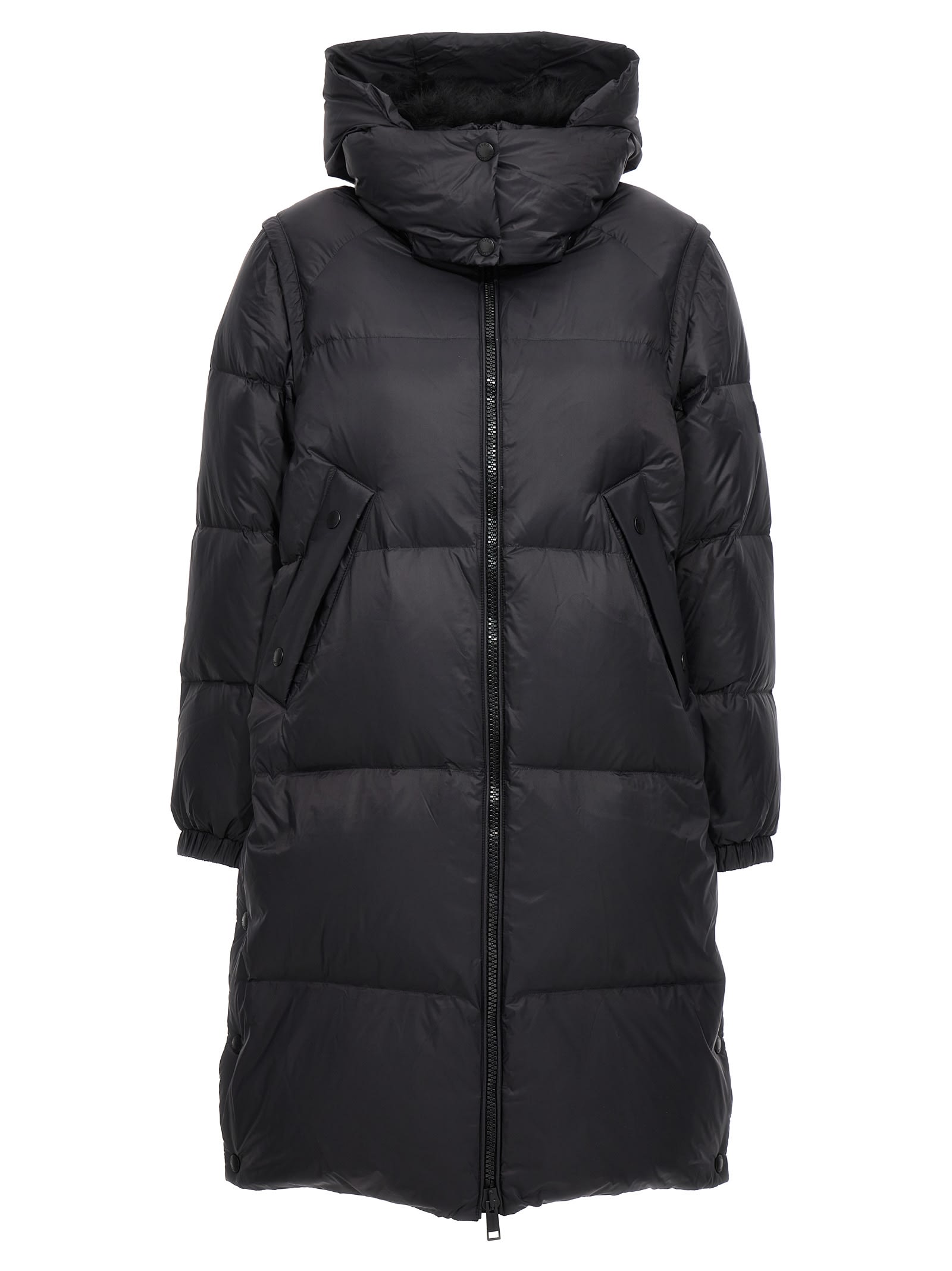 Lambswool collar down coat - Black