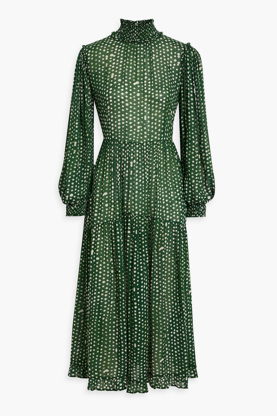 Amelia tiered polka-dot gauze midi dress - Green - UK 10