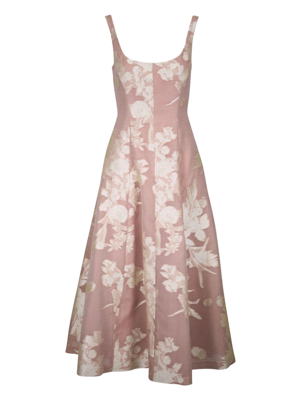 Floral-print scoop-neck midi dress - Neutrals