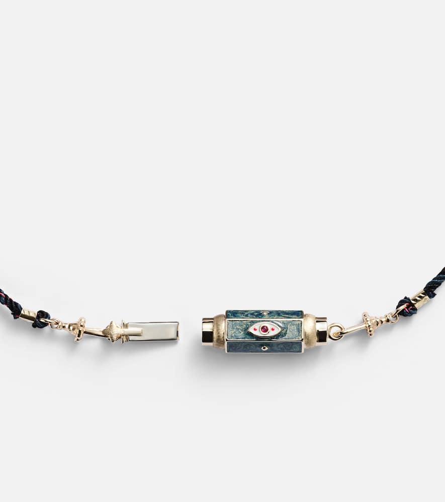 Marie Lichtenberg Evil Eye 14kt gold and enamel locket necklace with rubies