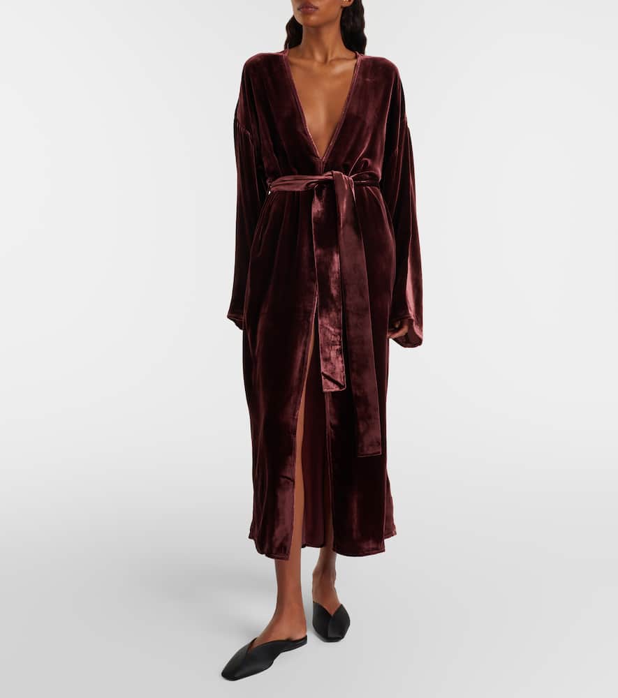 Belted velvet midi dress