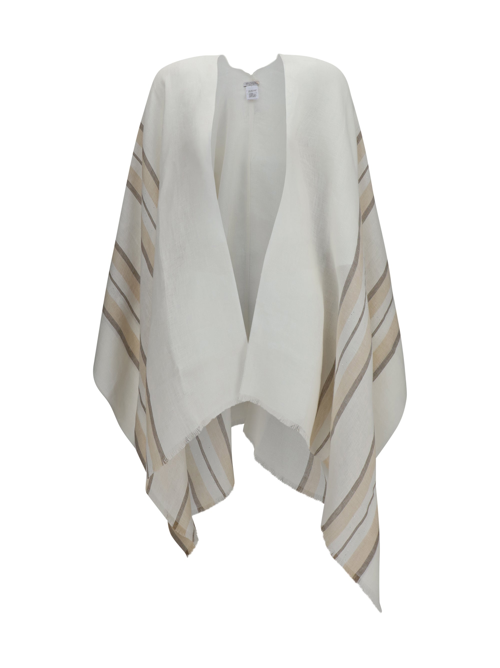Linen, Cashmere and Silk Blend Poncho — White