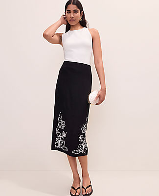 Ann Taylor Petite Embroidered Column Midi Skirt