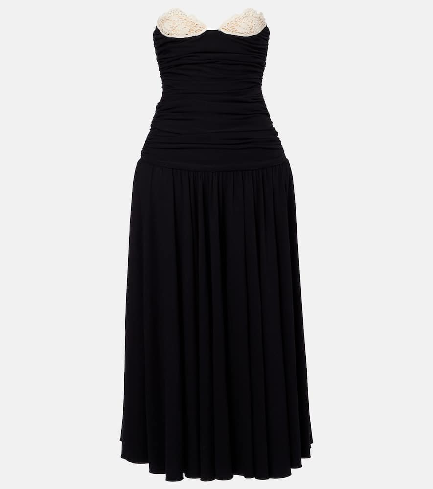 Crochet-trimmed jersey cocktail dress
