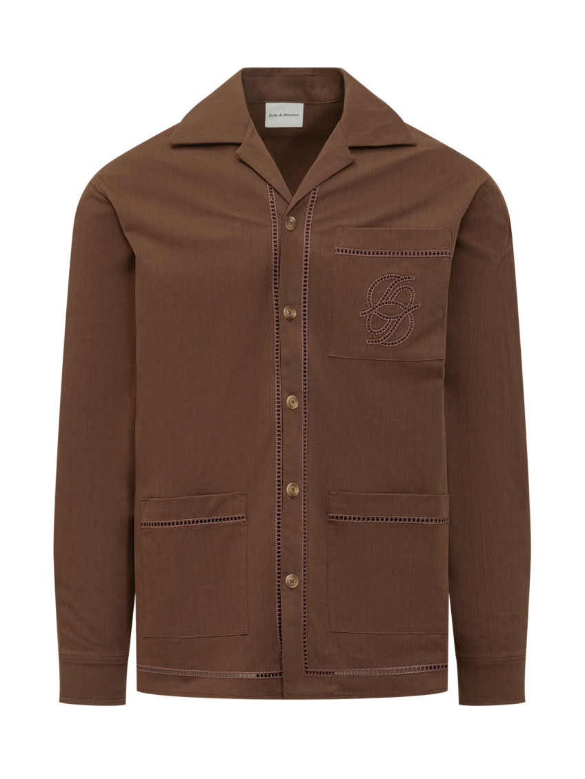 Chemise Jour Echelle Brown Shirt With Notched Collar And Perforated Logo On The Front In Cotton Blend For Men