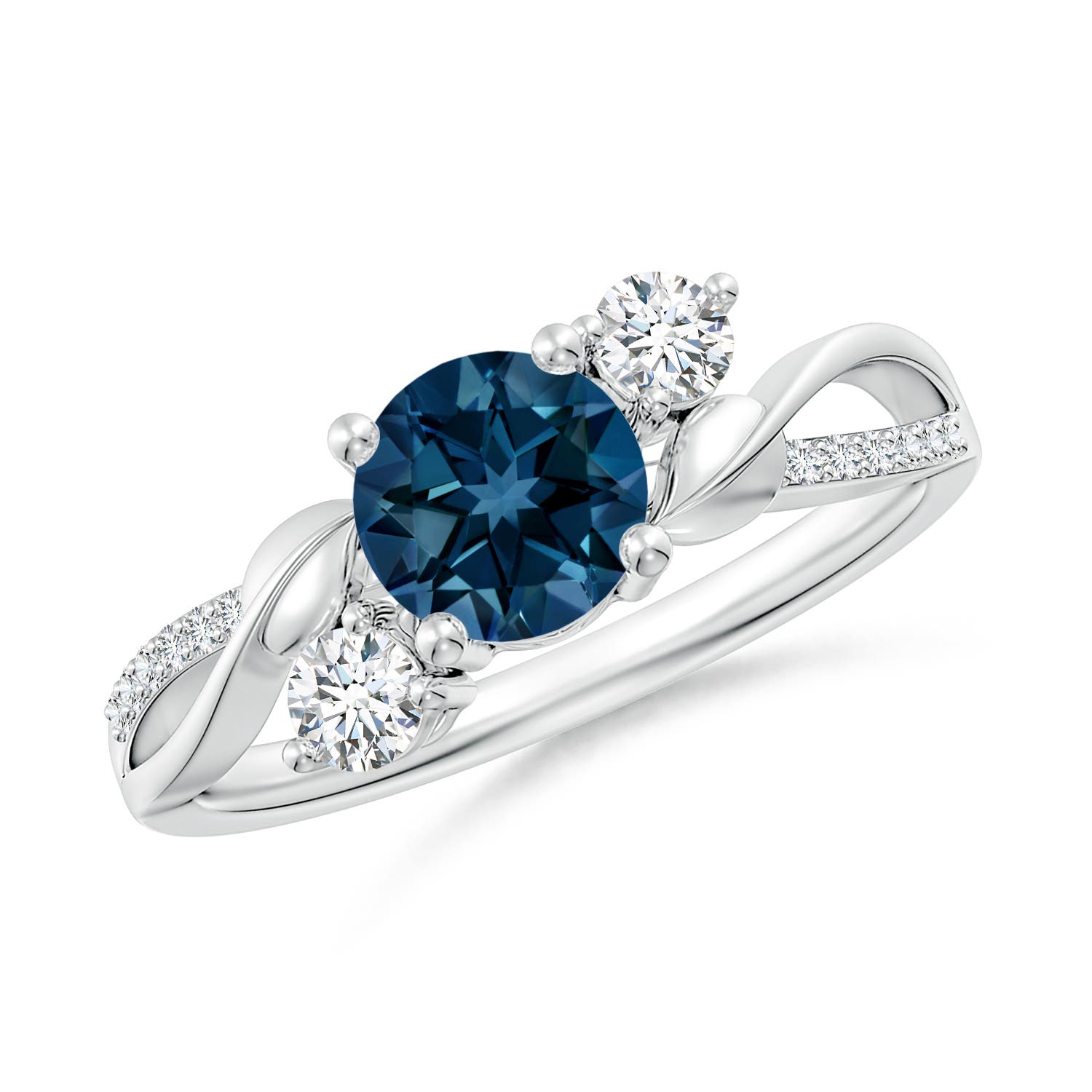 Angara 0.95 Carat London Blue Topaz and Diamond Twisted Vine Ring in Platinum
